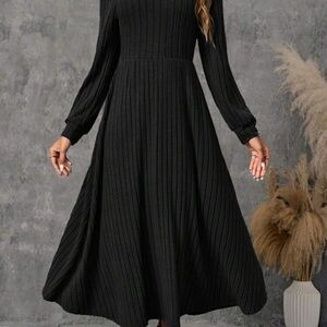Black Ribbed Knit Dress